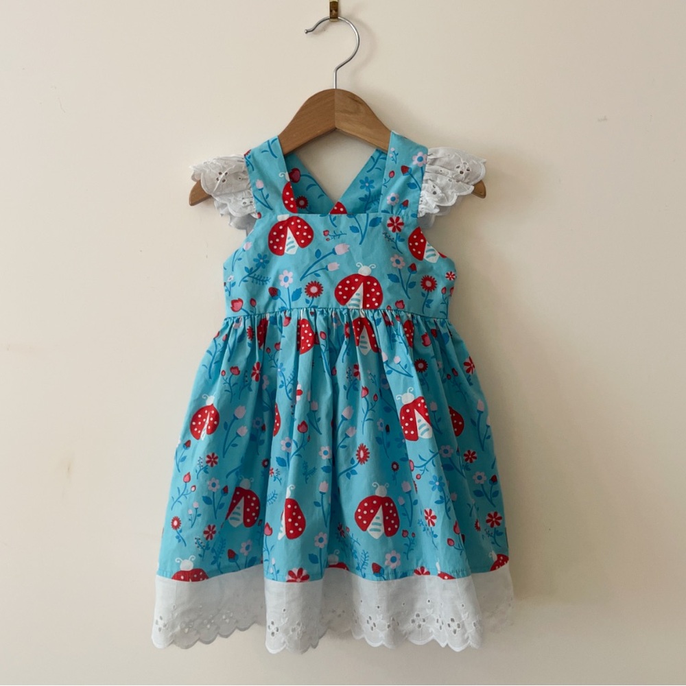 ELEANOR ROSE EUC/LN Colorful Floral Ladybug Lace Trimmed Dress